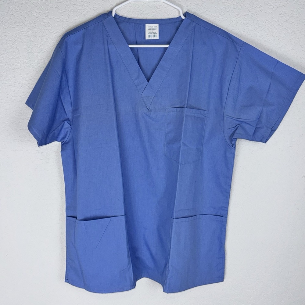 Scrub Set Unisex Large Ceil Blue V Neck 3 Pocket Medical Nurse Top ND110M